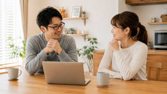 年収の壁とパートの働き方をダイニングで相談する夫婦